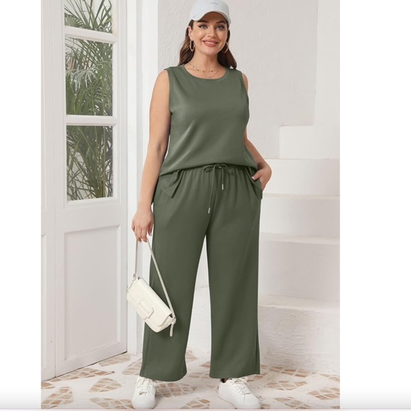 Amazon XIEERDUO Women's Two Piece Loose Wide Leg Loungewear Set Olive Green, XXL - Picture 1 of 10